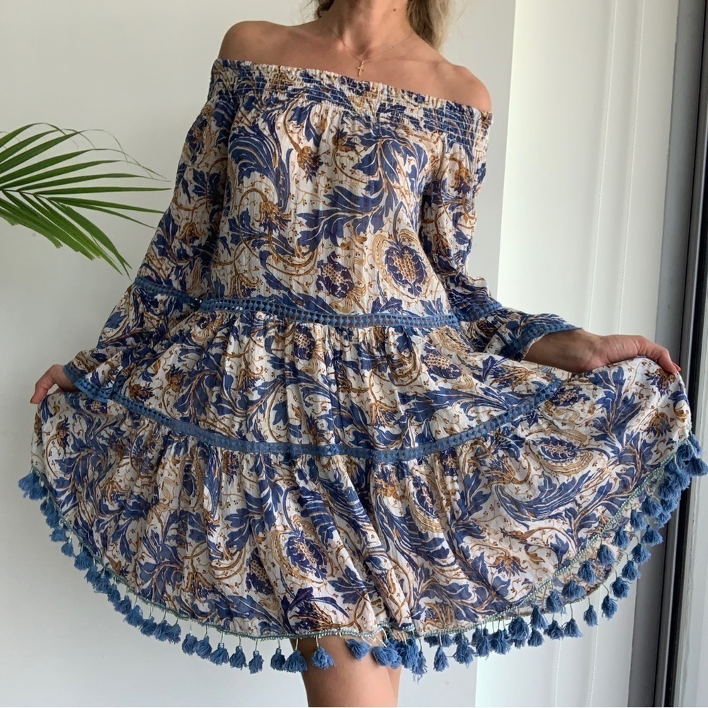 Gipsy Queen Barok Paris Women’s Bohemian Pom Pom dress, size S/M